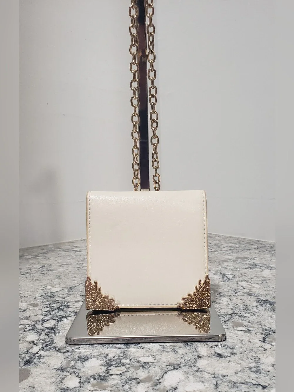 Like Dreams Ivory Square Crossbody Wallet Purse Gold Chain Star Charm Vegan Leat